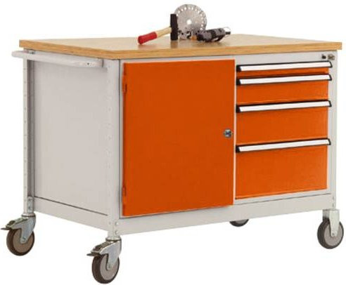 Manuflex TP1004.2001 Werkbank-Mobil aus Stahl und Holz in Orange (RAL 2001) - Bild 1
