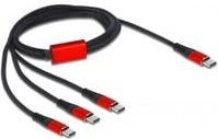 Delock USB-Ladekabel USB 2.0 mit 1x USB-C Stecker auf 3x USB-C Stecker, Schwarz-Rot, 1,00 m - Bild 1