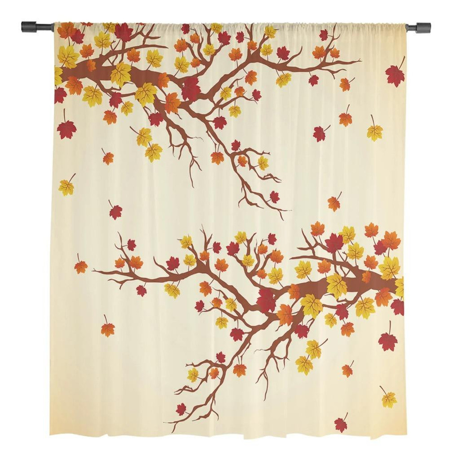 Yiran Furniture Transparentes Voile-Fenstervorhang Herbst Ahorn Gefallene Blätter mit Ösen B: 135 cm, H: 115 cm - Bild 3