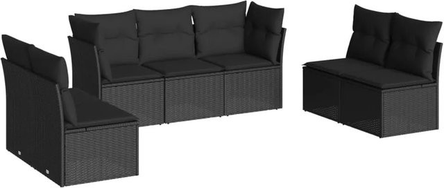 vidaXL 7-tlg Garten-Sofagarnitur in L-Form aus Poly Rattan und Metall in Schwarz mit Kissen und abnehmbaren Bezügen - Bild 1