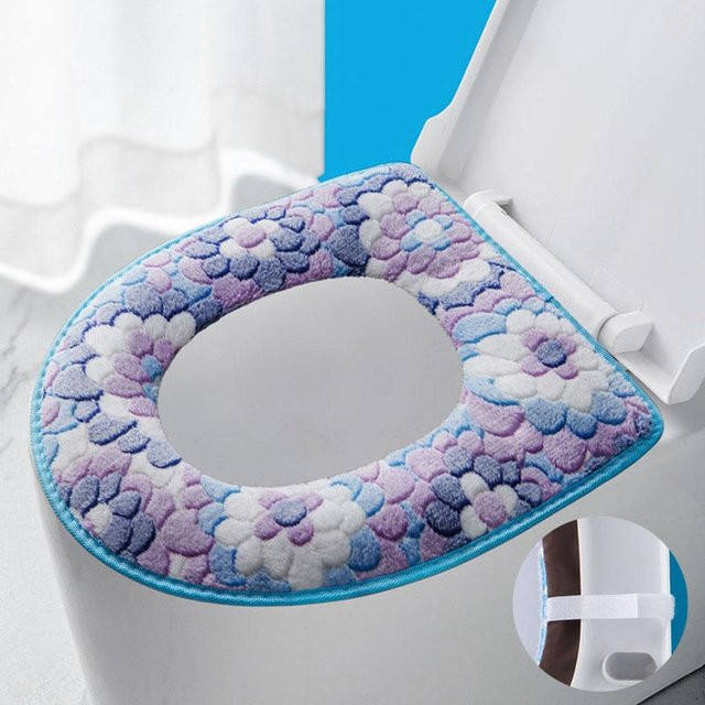 Yiran Furniture Toilettensitzbezug mit Reißverschluss aus Baumwolle, Floral Blue, Oval - Bild 1