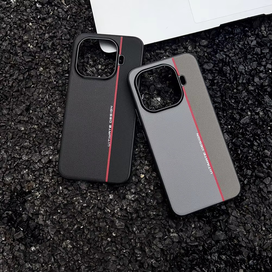 Slim Skin Protect Hard Cover Lederhülle mit Litschi- und Rautenmuster für Xiaomi 15, 14 und 13 Ultra Pro in Grau - Bild 2