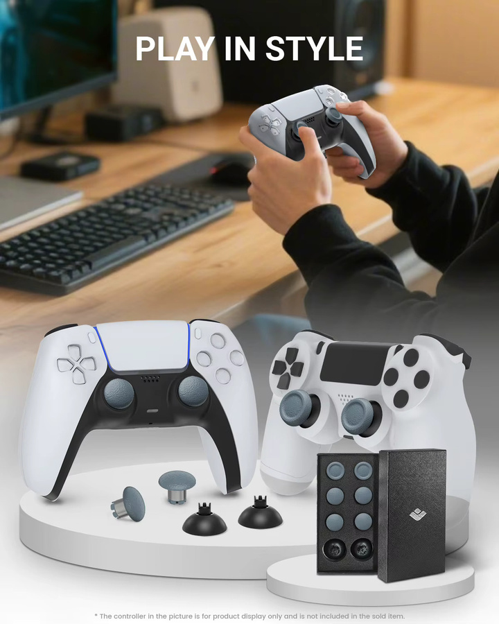 CHARM FOCUS Joystick-Kappen Set mit Metallring-Daumen-Joystick und weicher Gummi-Basis in Schwarz für PS5, PS4, Switch Pro und Xbox Controller - Bild 6