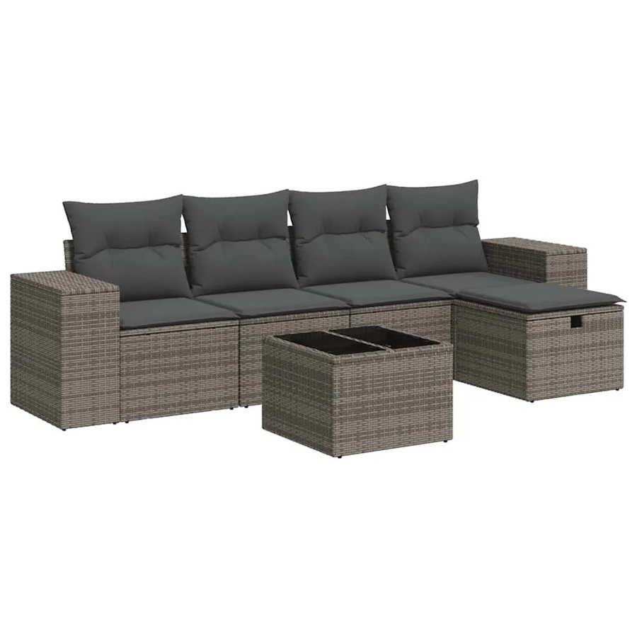 vidaXL 6-tlg. Garten-Sofagarnitur in Grau mit Kissen aus Poly-Rattan und Metallgestell - Bild 2