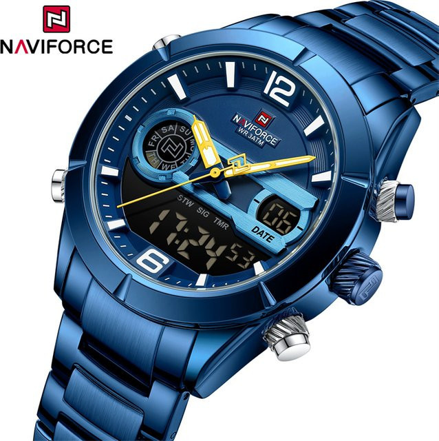 NAVIFORCE Chronograph Herrenuhr, Quarz, Edelstahl, Blau, Analog-Digital - Bild 1