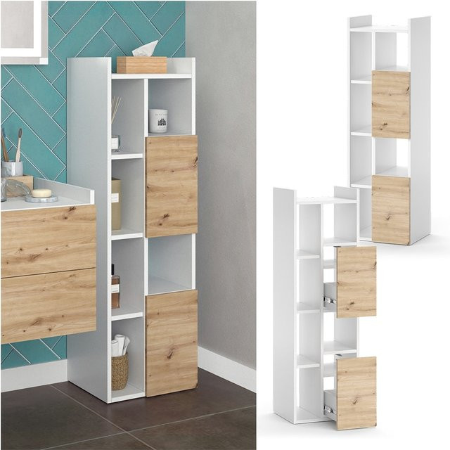 Vicco Badschrank Alf Hochschrank in Weiß und Artisan Eiche mit B/T/H: 36 x 36 x 117 cm - Bild 1