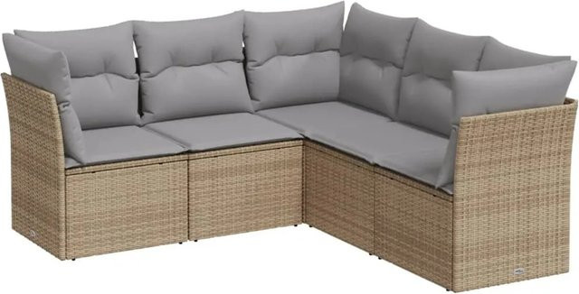 vidaXL 5-tlg. Garten-Sofagarnitur in L-Form aus Poly-Rattan in Beige mit Sitzkissen und Stauraum - Bild 1