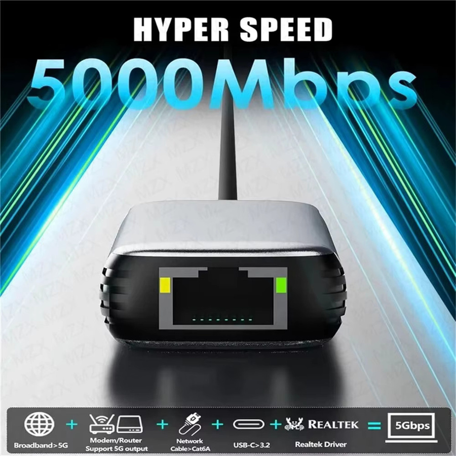 MZX 2.5G Ethernet Adapter mit USB 3.0 A und USB-C Anschluss, RTL8156 RJ45 LAN Konverter für 5000Mbps Netzwerkanbindung - Bild 3
