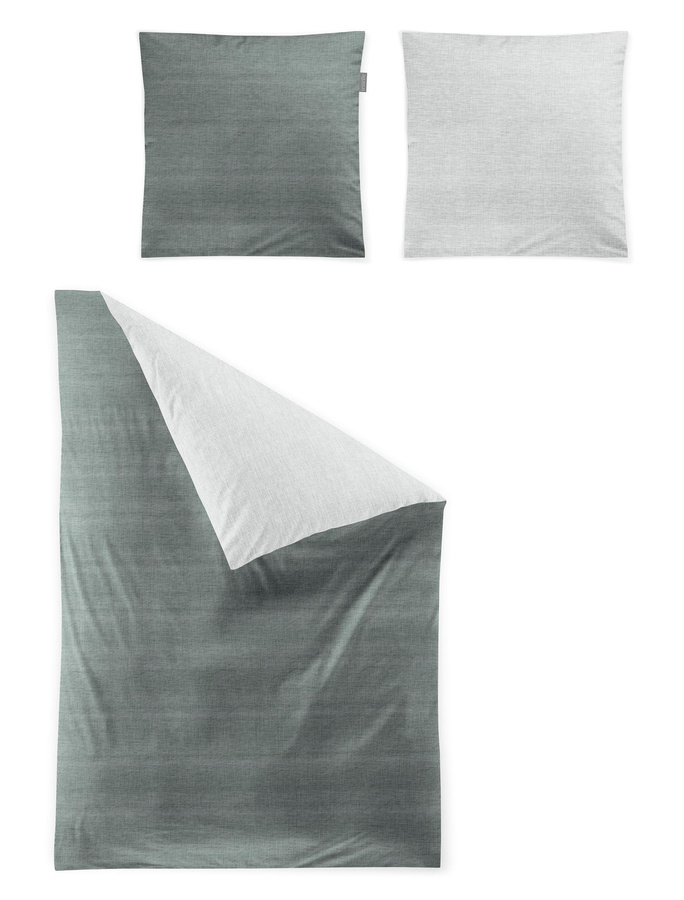 Irisette Wave Mako-Satin Bettwäsche Wende Salbei Silber Melange, B/H: 135 x 200 cm mit Kissenbezug 80 x 80 cm - Bild 1