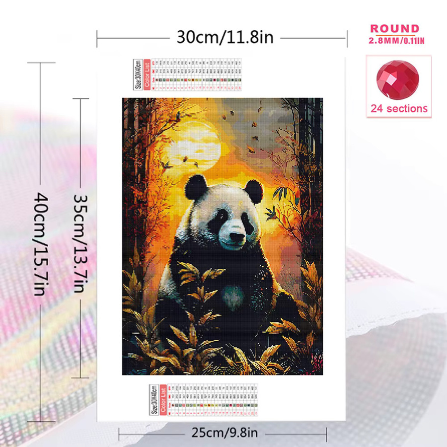 Momoart Diamantmalerei Panda Motiv als DIY-Diamantmosaik mit Sonnenuntergang in Mehrfarbig - Bild 2
