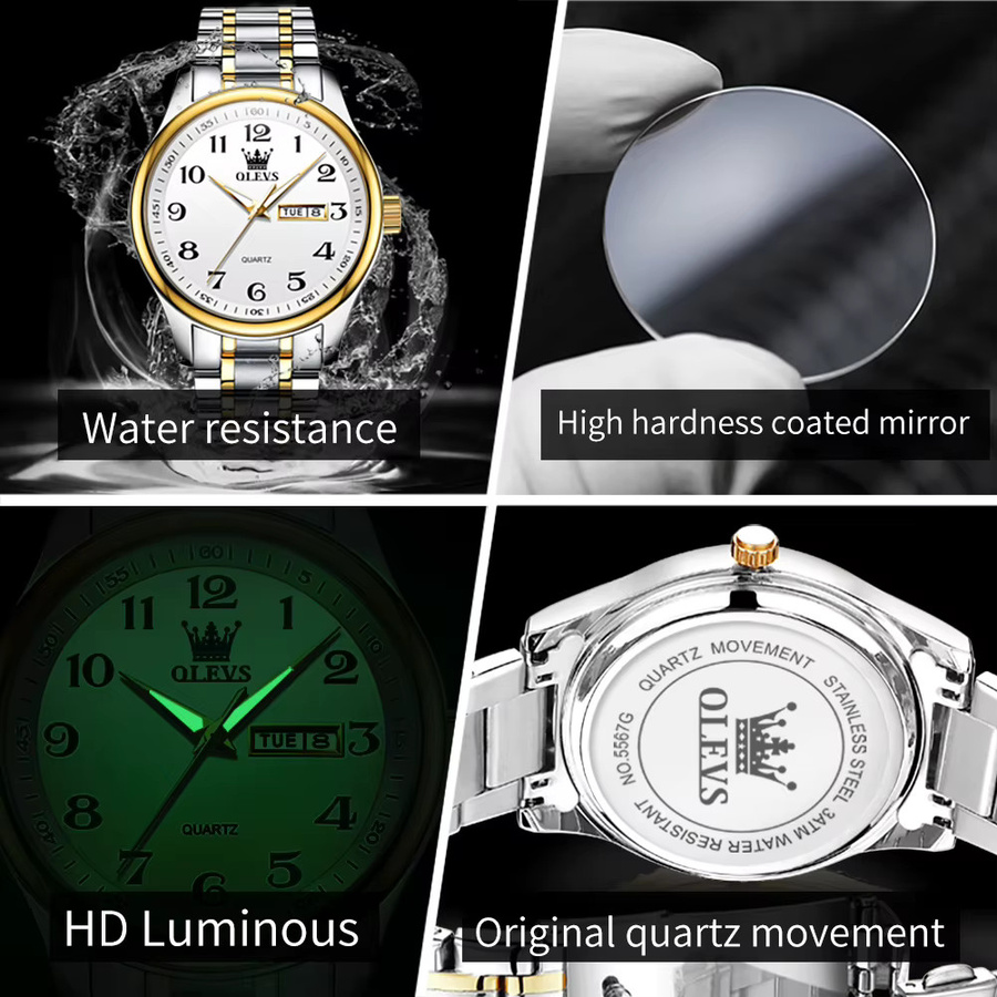 OLEVS Armbanduhr Edelstahl, Quarz, Datum, Herren - Bild 4