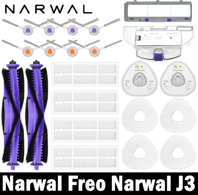 Narwal Ersatzteil-Set für Narwal Freo und Narwal J3 mit Hauptseitenbürsten, Mopptüchern und HEPA-Filtern in Orange - Bild 1