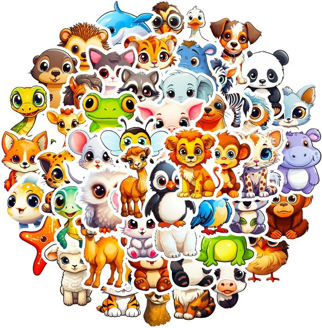 50 Tier-Sticker mit großen Augen Cartoon Naturtier-Doodle-Sticker - Bild 1