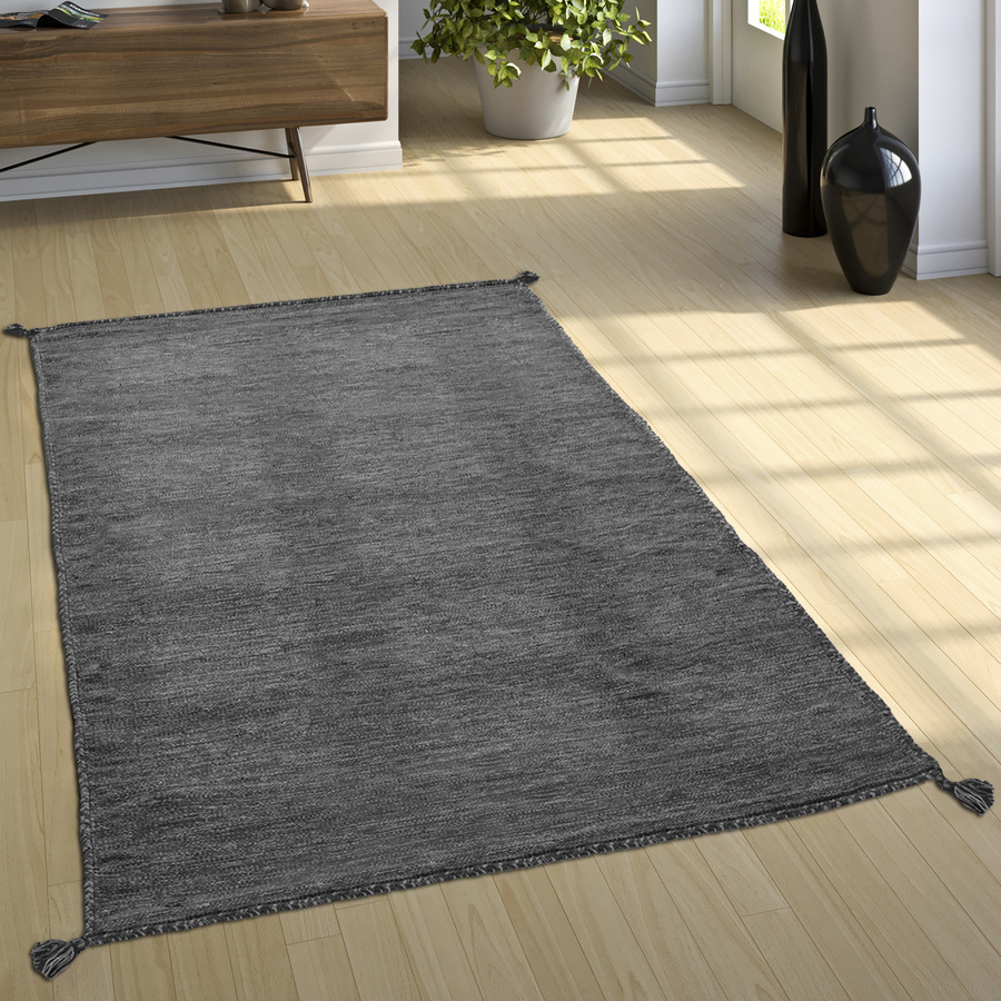 Handwebteppich Kilian grau aus Baumwolle B/T: 120 x 170 cm - Bild 2