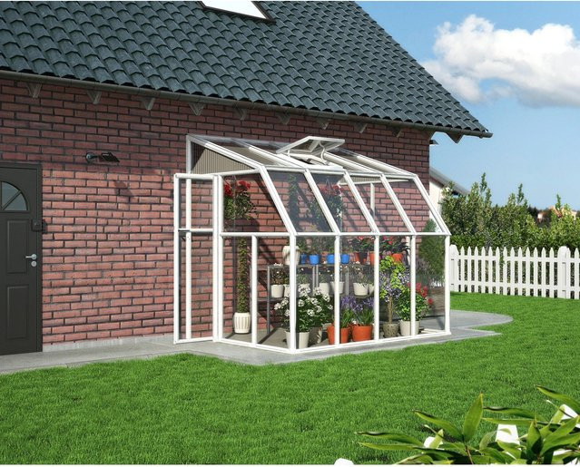 Palram - Canopia Gewächshaus Weiß mit Fundamentrahmen und Regenrinnen aus Polycarbonat mit Satteldach, 5,3 m² - Bild 1
