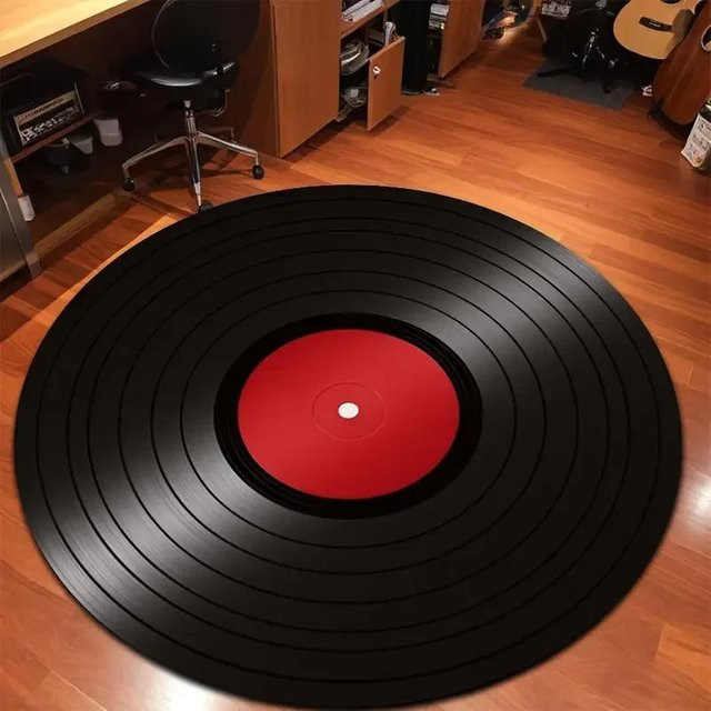Lodestar Vintage Schallplatten Bodenmatte rutschfest und fleckenbeständig in Schwarz-Rot, B/B: 80 x 80 cm - Bild 1