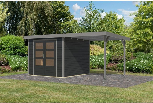 Karibu Gartenhaus Ernesto 3,5 C mit Anbaudach in Anthrazit/Grau, B/T/H: 209 x 238 x 242 cm - Bild 1