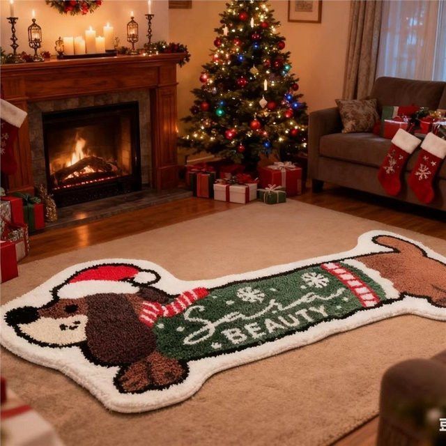VIKAMA Weihnachts-Dackel Druckteppich als weiche und dekorative Bodenmatte für Wohnzimmer und Schlafzimmer - Bild 1