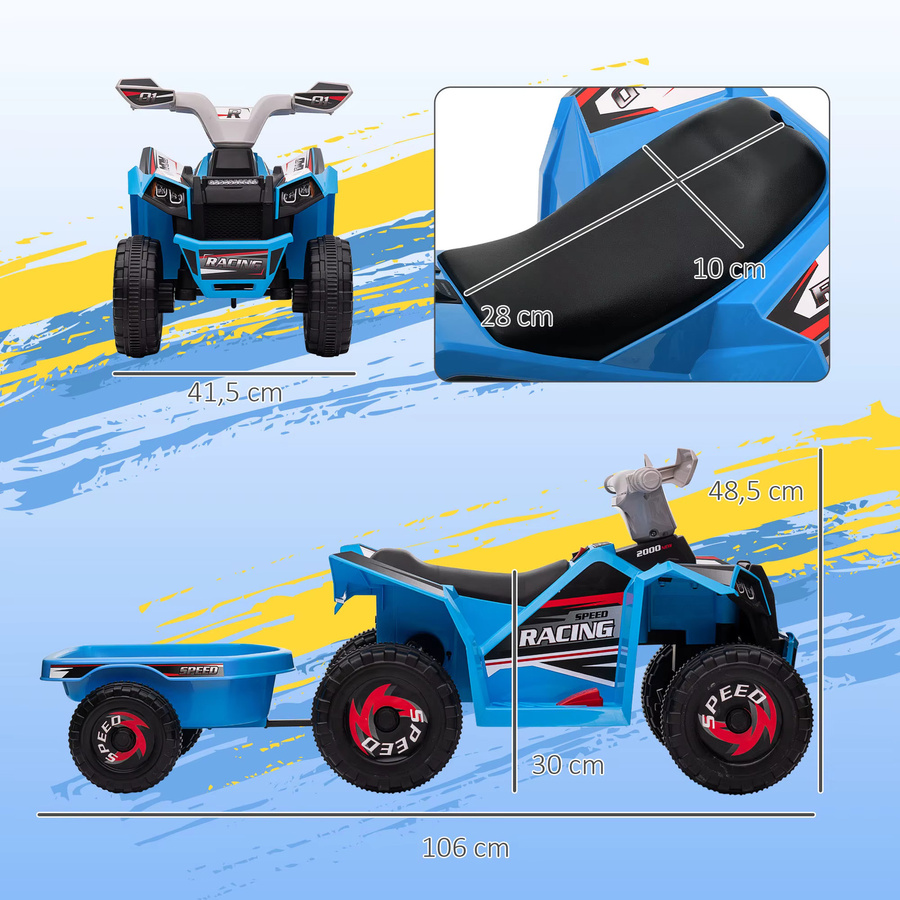 HOMCOM Kinder Elektro-Quad mit Anhänger aus Metall in Grün oder Blau, 6V Elektroauto für Kinder - Bild 3
