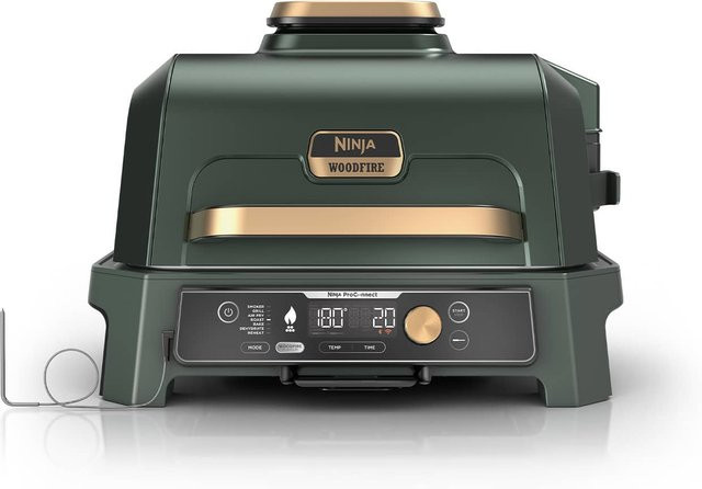 Ninja Woodfire Pro Connect XL Elektrischer Outdoor Grill und Smoker mit App-Steuerung und Abdeckung, Dunkelgrün und Gold, von SharkNinja - Bild 1