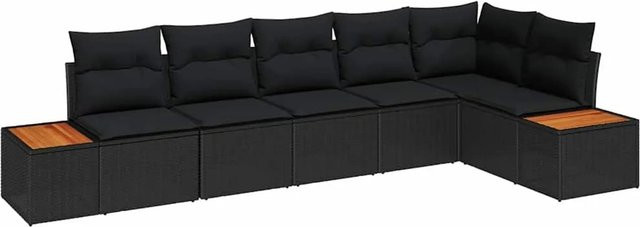 vidaXL Garten-Sofa-Set 6-teilig in Schwarz aus Poly-Rattan mit Kissen und pulverbeschichtetem Stahlgestell - Bild 1