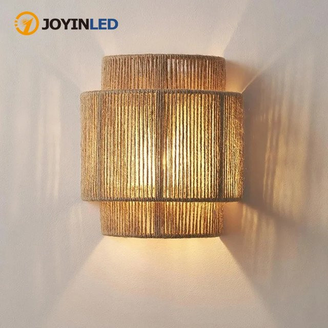 JOYINLED Art-Deco-Wandleuchte aus handgewebtem Hanfseil mit E27-Fassung - Bild 1