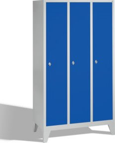 C+P Umkleidespind Classic mit 3 Abteilen auf Füßen, Front Enzianblau und Korpus Lichtgrau, H x B x T: 185 x 120 x 50 cm - Bild 1