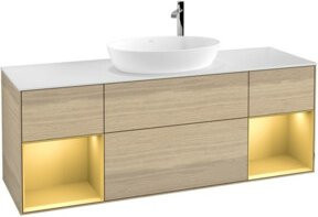 V&B Waschtischunterschrank Finion in Weiß lackiert mit Eichenregal, Breite: 160 cm - Bild 1
