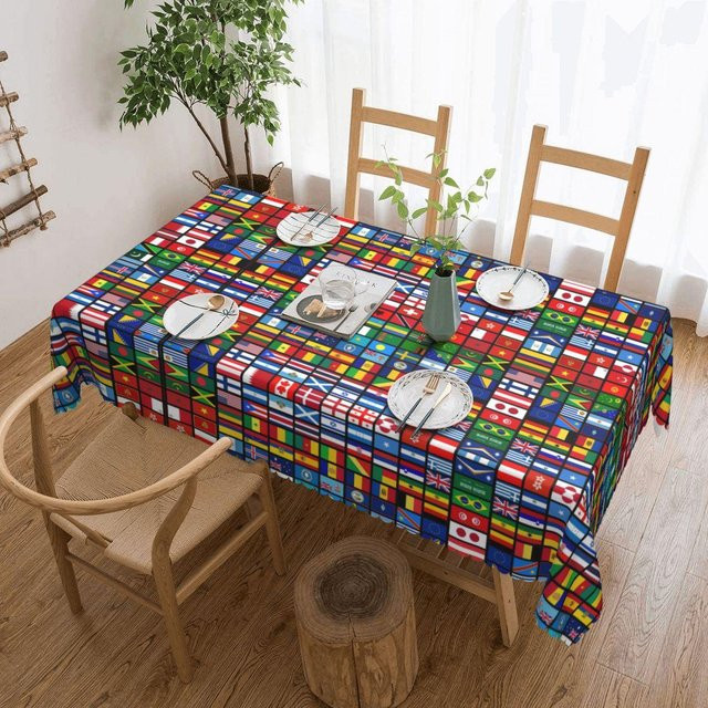 JMG Household Supplies Tischdecke mit 60 Länderflaggen, rechteckig, wasserabweisend, Mehrfarbig, B/T: 137 x 183 cm - Bild 1