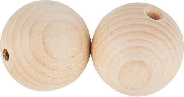 VBS Holzkugeln aus Buchenholz durchgebohrt, Farbe: Natur/Beige, 2 Stück, Durchmesser: 6 cm - Bild 1