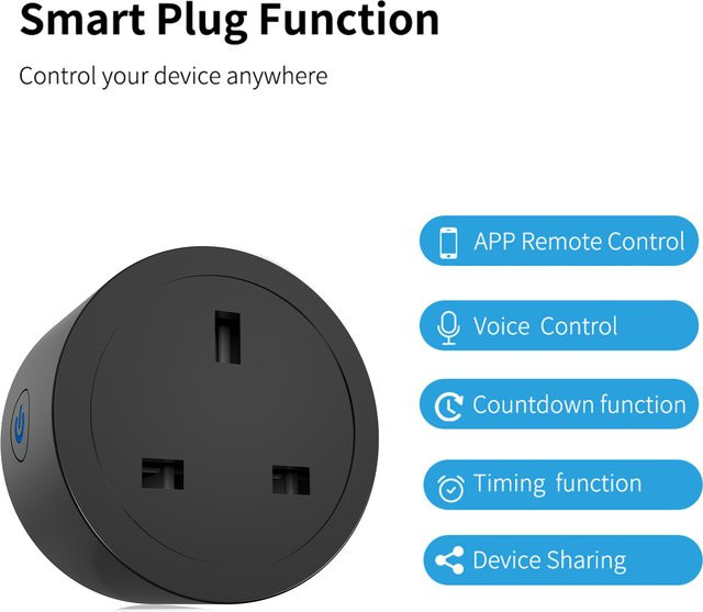Tuya WiFi Smart Stecker UK in Schwarz mit Energieüberwachung, App- und Sprachsteuerung sowie Timer und Power-Off-Speicherfunktion für Smart Life - Bild 1