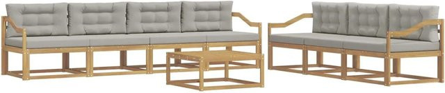 vidaXL Outdoor-Sofagarnitur aus Akazienholz mit 7 Kissen in Weiß und Hellgrau - Bild 1