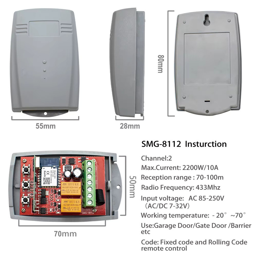 Scimagic-RC Smg8112 Tuya WiFi Smart Türöffner Empfänger mit 2-Kanal-Fernbedienung für Garagentore (433 MHz & WiFi) - Bild 5