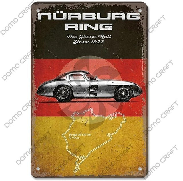 CIFbuy Rennauto-Metallblechschild F1-Rennstrecke Vintage-Wandkunst in Dunkelgrau, Breite: 30 cm, Höhe: 20 cm - Bild 1