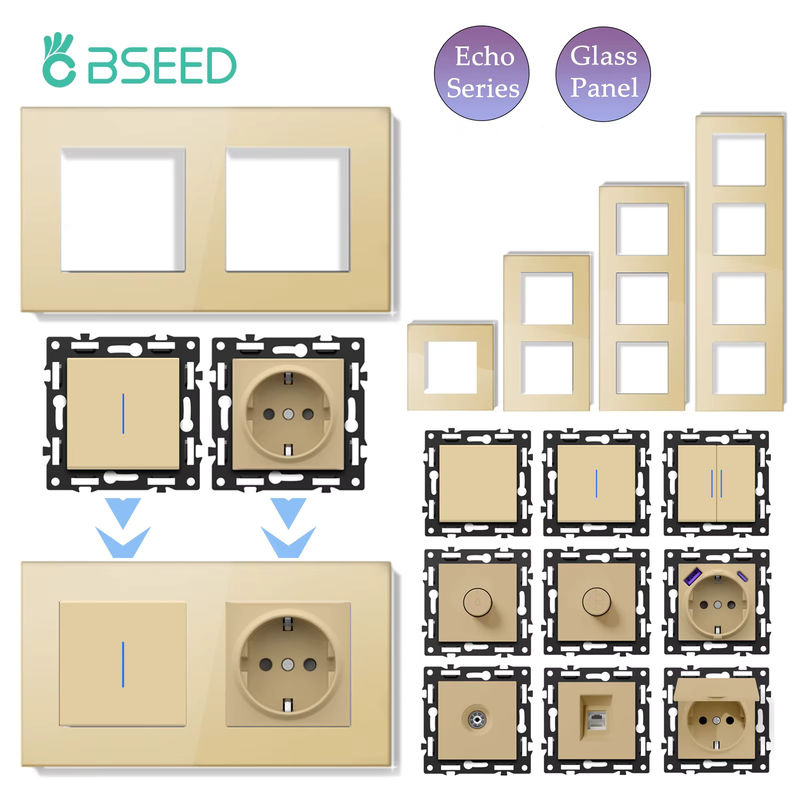 BSEED Glasrahmen für 1/2-Gang-Lichtschalter, DIY-Ersatzteil für Wand-Netzschalter, Breite: 86 mm - Bild 2