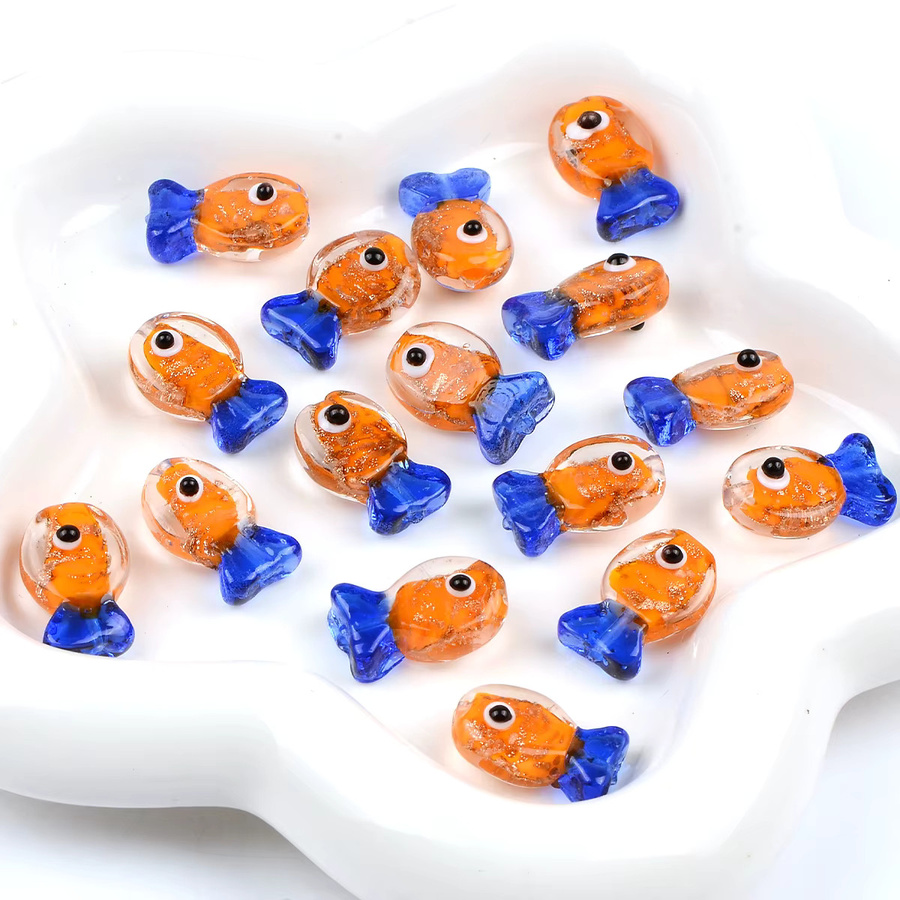 NASSBORO Glasperlen, Herz und Fisch, Orange und Blau - Bild 2
