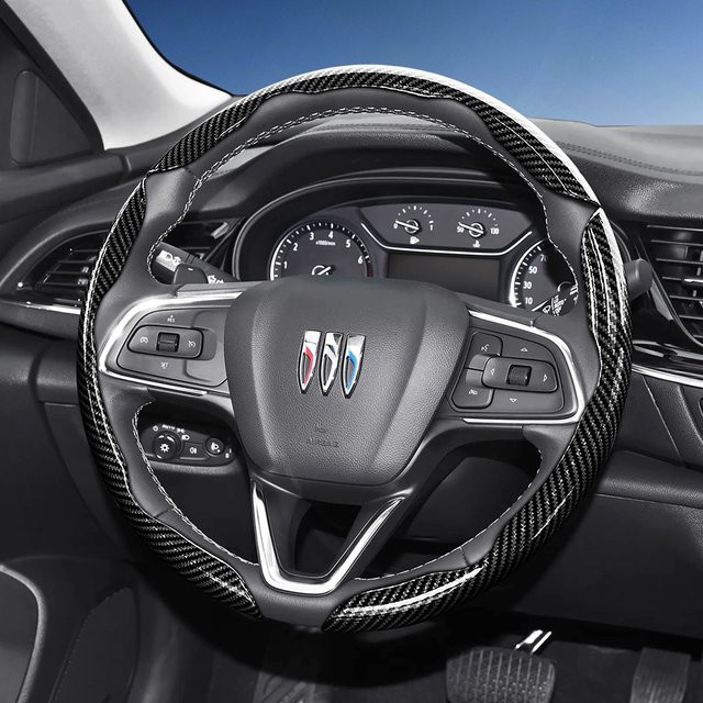 Hocasen Lenkradbezug in Carbonfaser-Textur mit segmentiertem Schnellverschluss für Buick, passend für Encore GX, Envista, Envision und Enclave, erhältlich in Schwarz, Blau, Rot und Silber - Bild 1