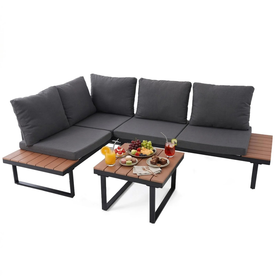 HOMAVO Gartenlounge-Set für 4 Personen in L-Form mit Couchtisch, Polstern und wetterfesten Abdeckungen aus pulverbeschichtetem Stahl und Outdoor-Spezialstoff - Bild 2