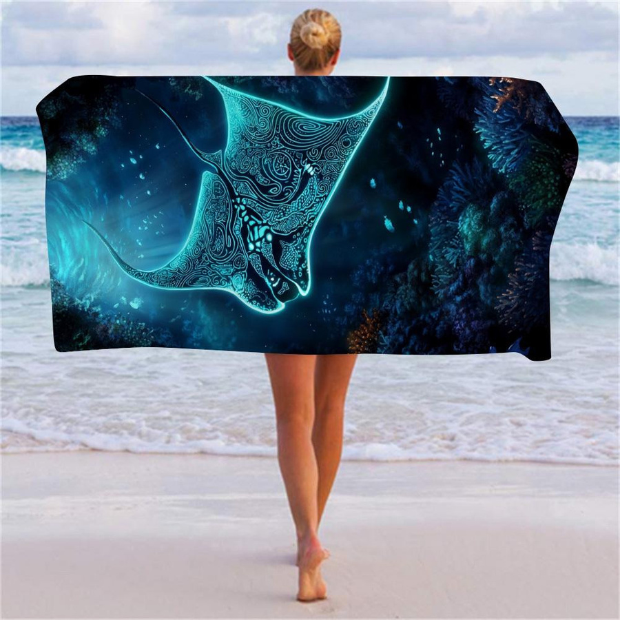Strandtuch Spirit Rochen Gleiten von JMG Household Supplies mit tropischem Stachelrochen-Print in Blau, leichtes Mikrofaser-Handtuch, B/H: 50 x 100 cm - Bild 4