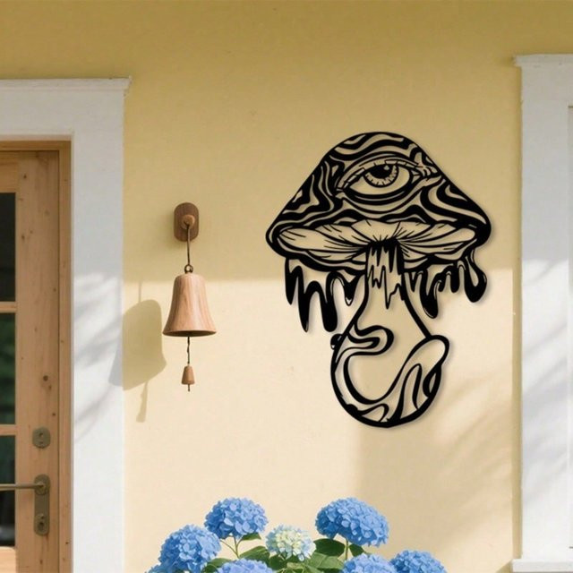 CIFBUY Eisen-Pilz-Wandkunst in Schwarz als abstrakte Metall-Dekoration für den Garten und Außenbereich - Bild 1