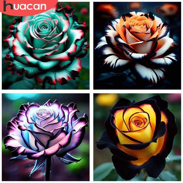 HUACAN DIY 5D Diamant-Stickerei-Set bunte Rose auf Leinwand, Multicolor 3D-Mosaik Strass-Kunst Set - Bild 1