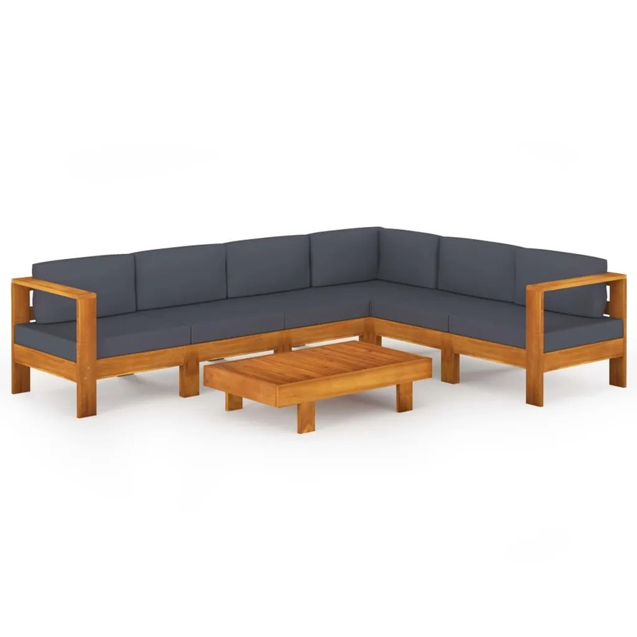 vidaXL 7-tlg Garten-Lounge-Set Modell 3 aus Akazienholz mit grauen Auflagen - Bild 2