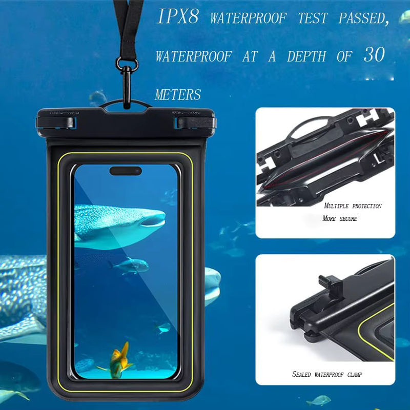 Wasserdichte schwimmende Handytasche von JoniSerl mit IPX8 Schutz für iPhone und Samsung in Schwarz und Gelb - Bild 2