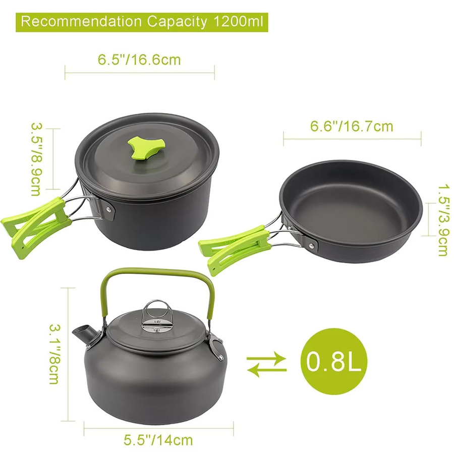 LISM Outdoor-Camping-Kochset aus Aluminium mit Kochtöpfen, Schüsseln und Wasserkocher für Wanderungen und Picknicks - Bild 3