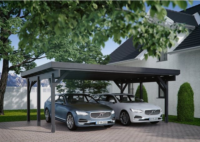 Kiehn-Holz Doppelcarport KH 311 mit Satteldach und Stahl-Dacheindeckung aus Fichte in Anthrazit, B/T: 634 x 504 cm - Bild 1