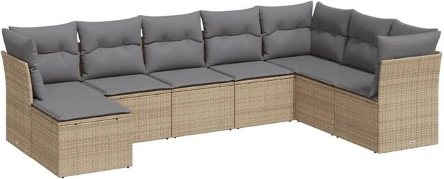 vidaXL 8-tlg Garten-Sofagarnitur aus Poly-Rattan in Beige mit Kissen und Gartenhocker - Bild 1
