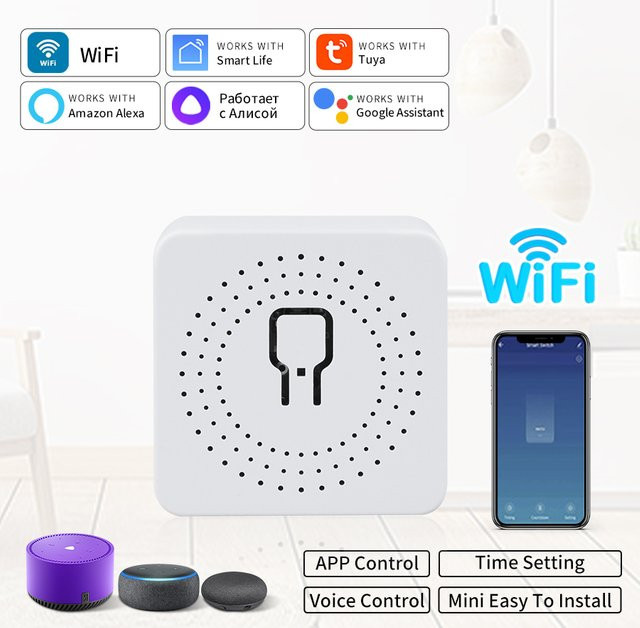 Tuya WiFi Smart Switch 20A Mini-Relais mit 2-Wege-Steuerung und Timer in Weiß, kompatibel mit Smart Life, Alexa und Google Home - Bild 1