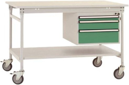 Manuflex BB5381.6011 BASIS mobiler Beistelltisch mit Melamin-Platte und Stahl-Unterbau, grün/weiß, B/T/H: 150 x 80 x 85 cm - Bild 1