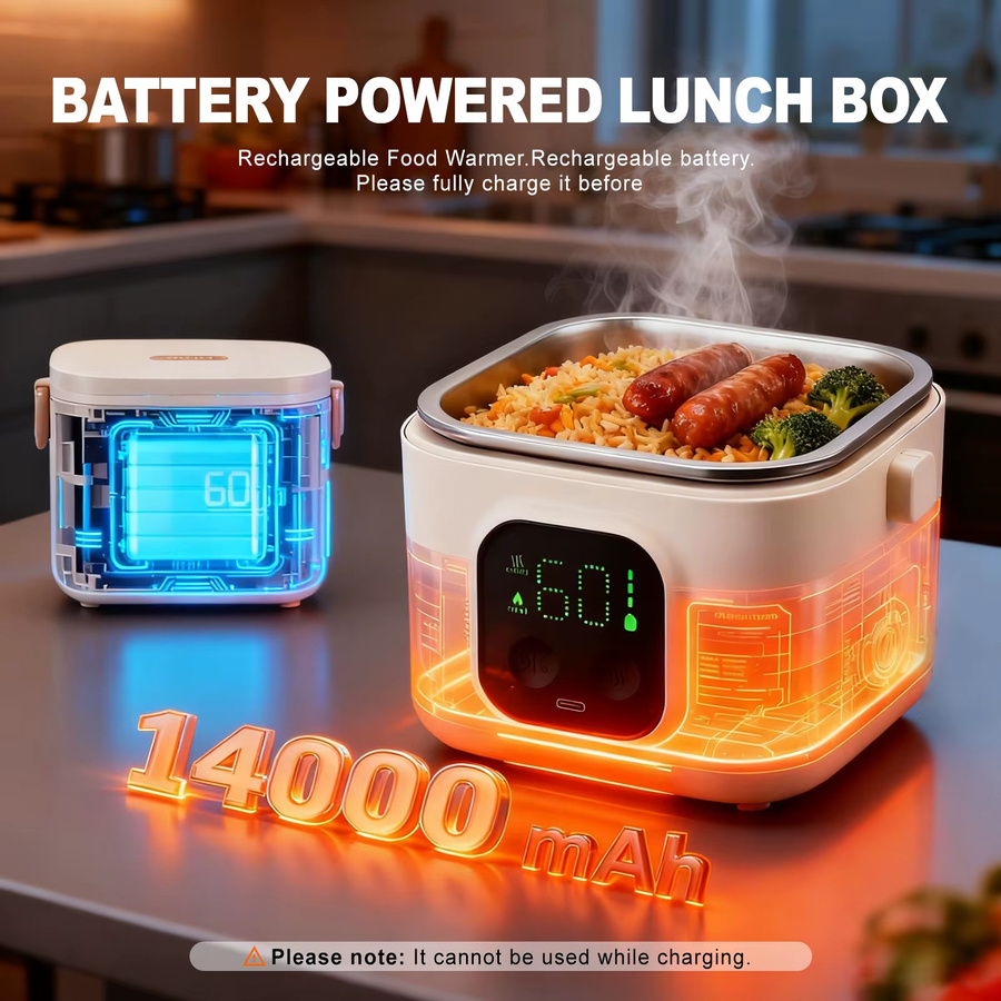 Jugacool Elektrische Heiz-Lunchbox mit 16000mAh Akku und 304 Edelstahl-Innenbehälter, Weiß, 800ml - Bild 3