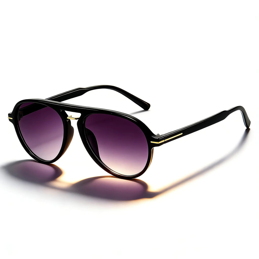 Sonnenbrille Aviator, Doppelbalken-Retro, Metall, Vollrand, Unisex, Schwarz - Bild 2